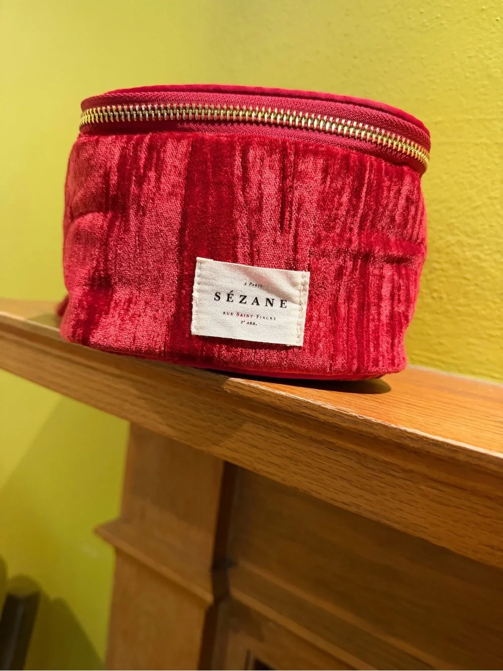 Sézane Red Velvet Zip Cosmetic Pouch